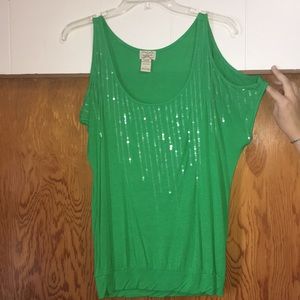 Green Sequined Top ~ Cold Shoulder ~ Women’s M